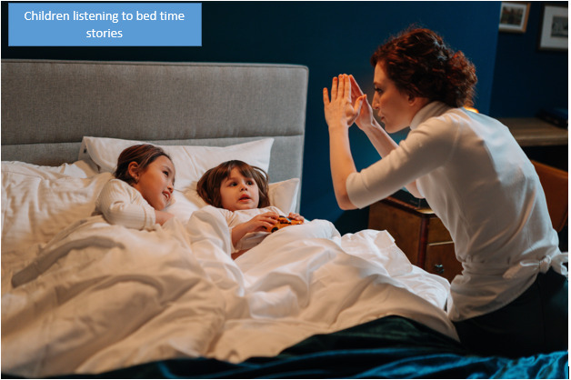 Children listening to bed time stories